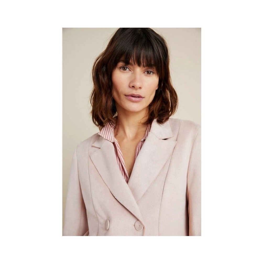 Anthropologie Monarc Charli‎ Faux Suede Blazer Double Breasted Pockets Pink XL